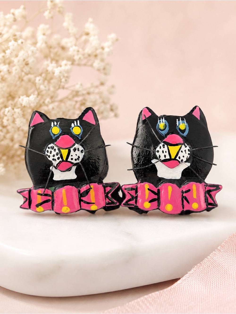 Whimsical Black Cat Statement Stud Earrings